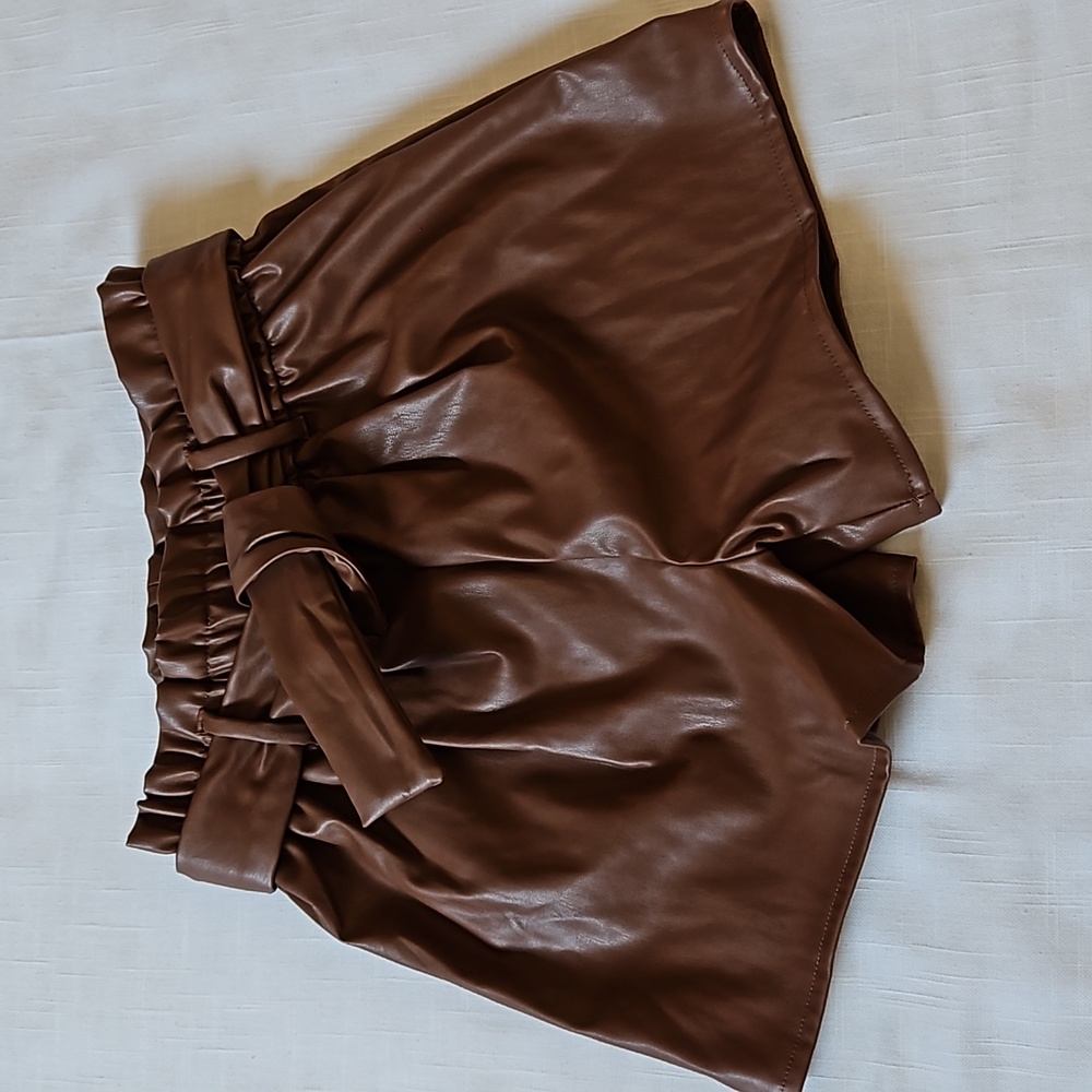Brown girl paper bag faux leather shorts size 8 girl